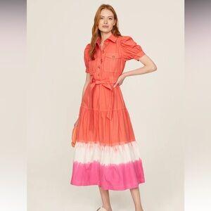Derek Lam Collective Midi Dress Women's 12 Pink Dip Dye Dress